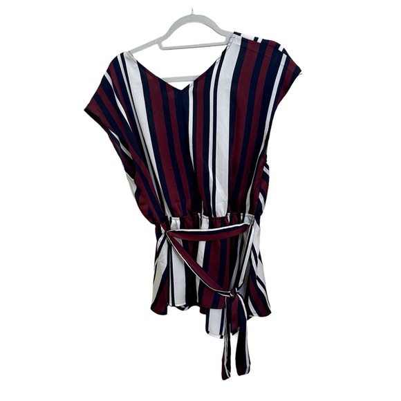 Express V neck stripe blouse elastic tie waist in Large - Picture 3 of 4